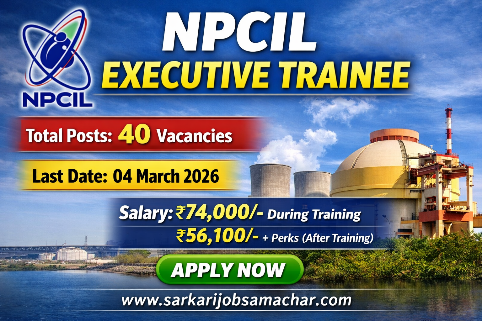 NPCIL Executive Trainee Recruitment 2026 – Apply Online for ET (Industrial & Fire Safety & Physics) Posts